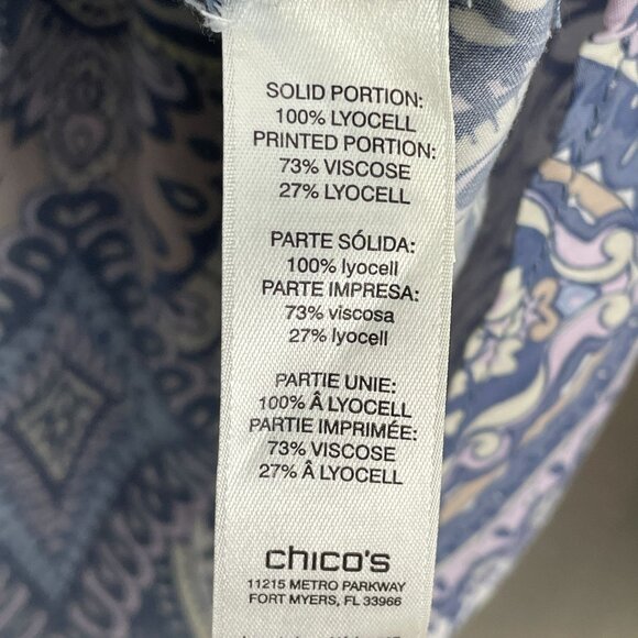 Chicos Womens XL Blue White Mixed Print Button Up Shirt Roll Tab Sleeve Blouse - Picture 5 of 11